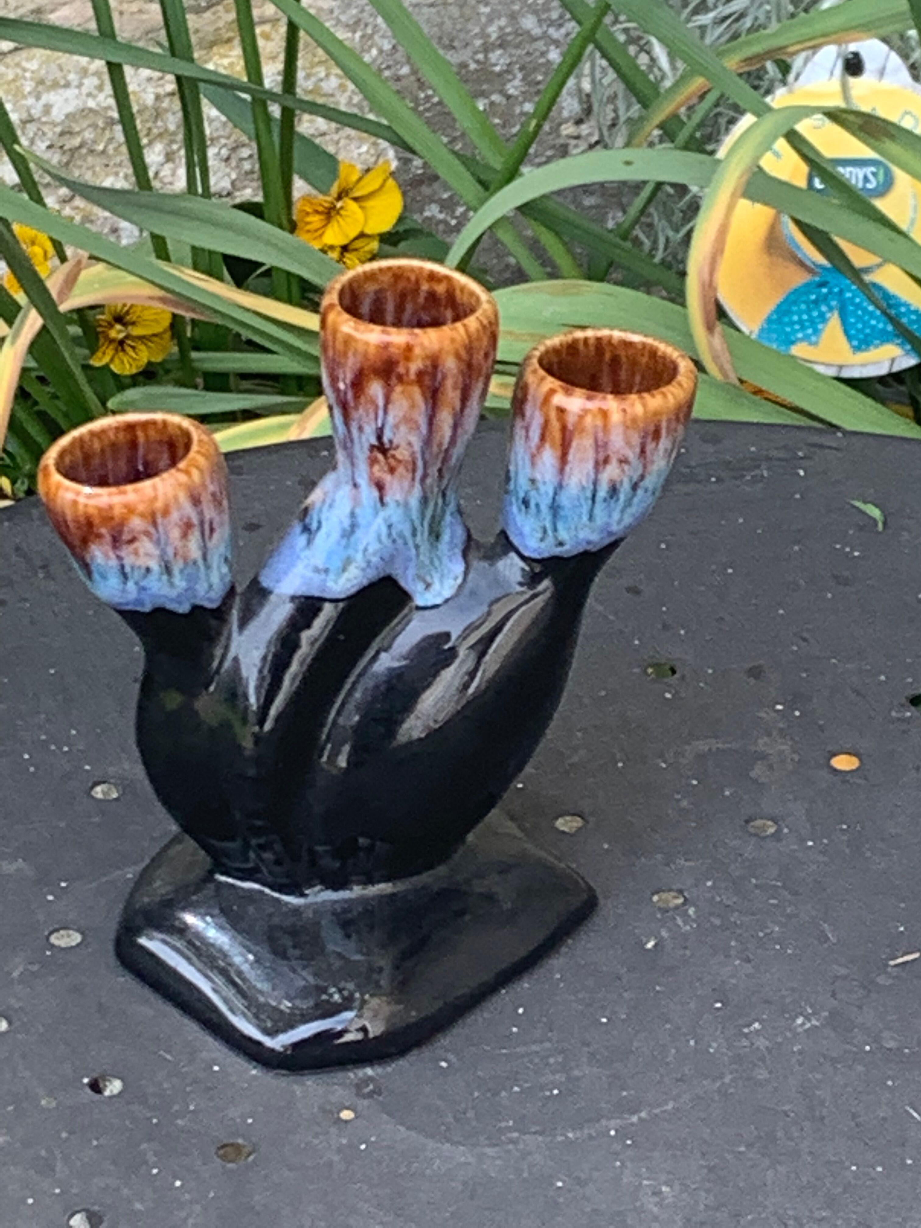 Soliflore for 3 flowers in flamed and vintage glazed ceramic