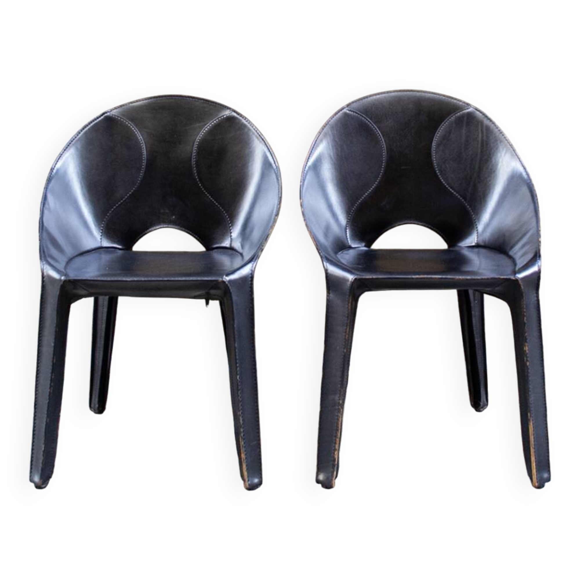 Sedie Lira e Liuto in pelle nera di Mario Bellini per Cassina 1989