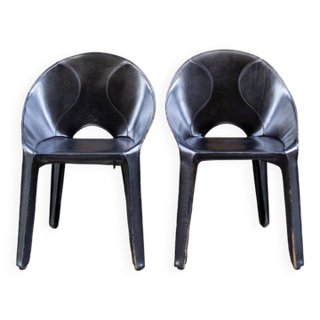 Sedie Lira e Liuto in pelle nera di Mario Bellini per Cassina 1989