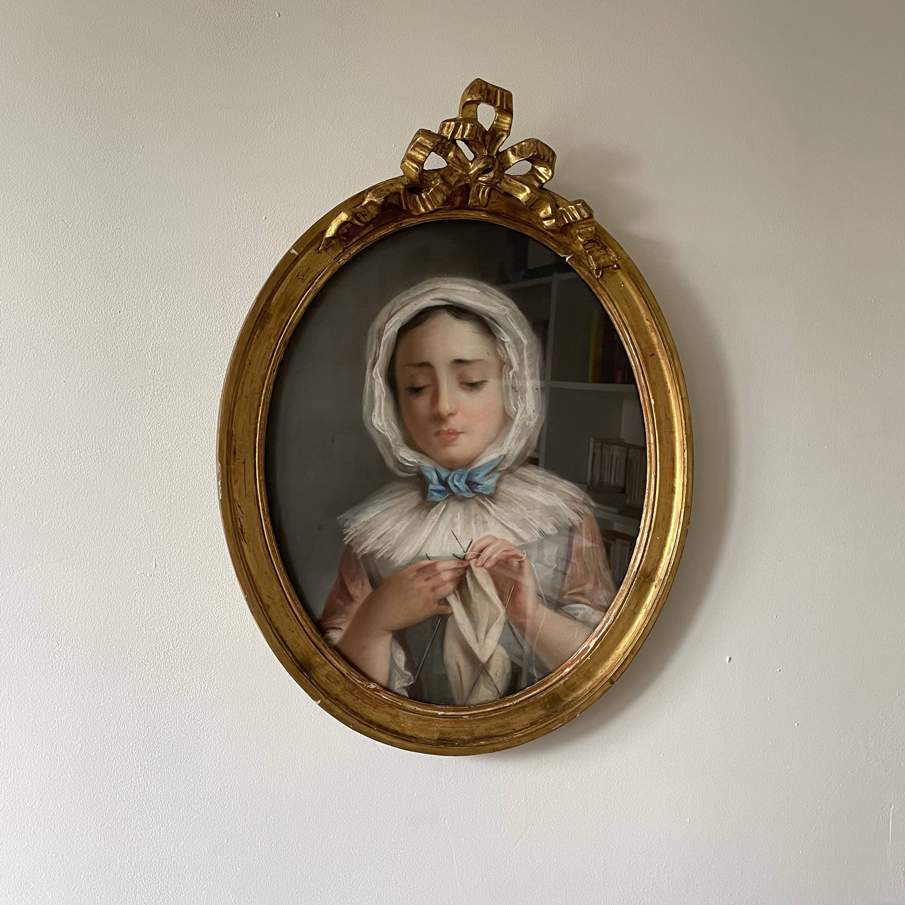 Portrait of a young girl in pastel from the 19th century.