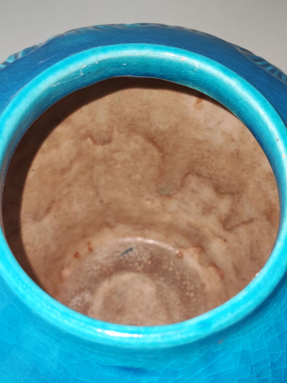 French art deco pottery turquoise vase and cover