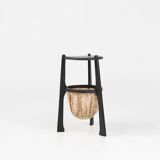 Art Nouveau side table in blackened wood with storage basket, Belgium ca. 1910