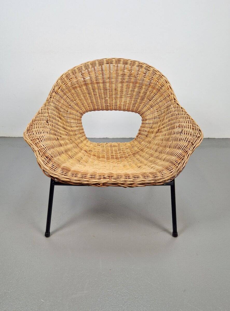Vintage Rattan Lounge Chair with Tube Frame by Dirk van Sliedregt for Gebroeders Jonkers, 1960s