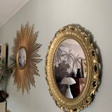 Miroir ovale doré années 70