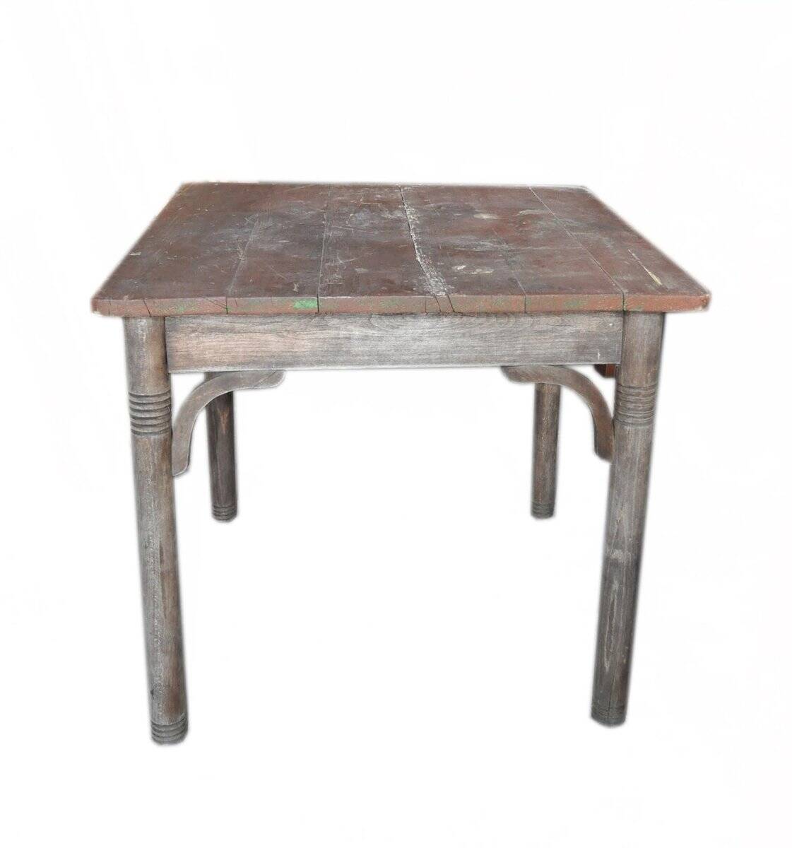 Table rustique Thonet en hêtre marron, circa 1920, plateau à lattes et pieds tournés