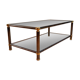 Hollywood regency gold metal & smoked silver coffee table, cut glass