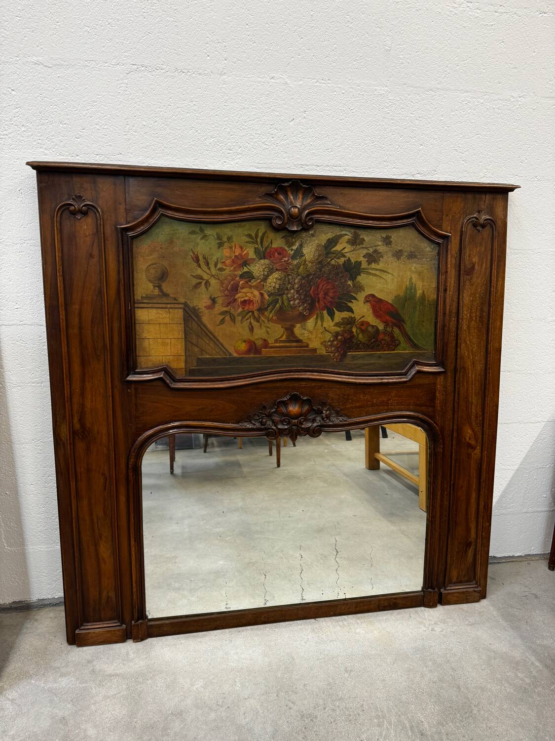 Antique grand trumeau fireplace mirror