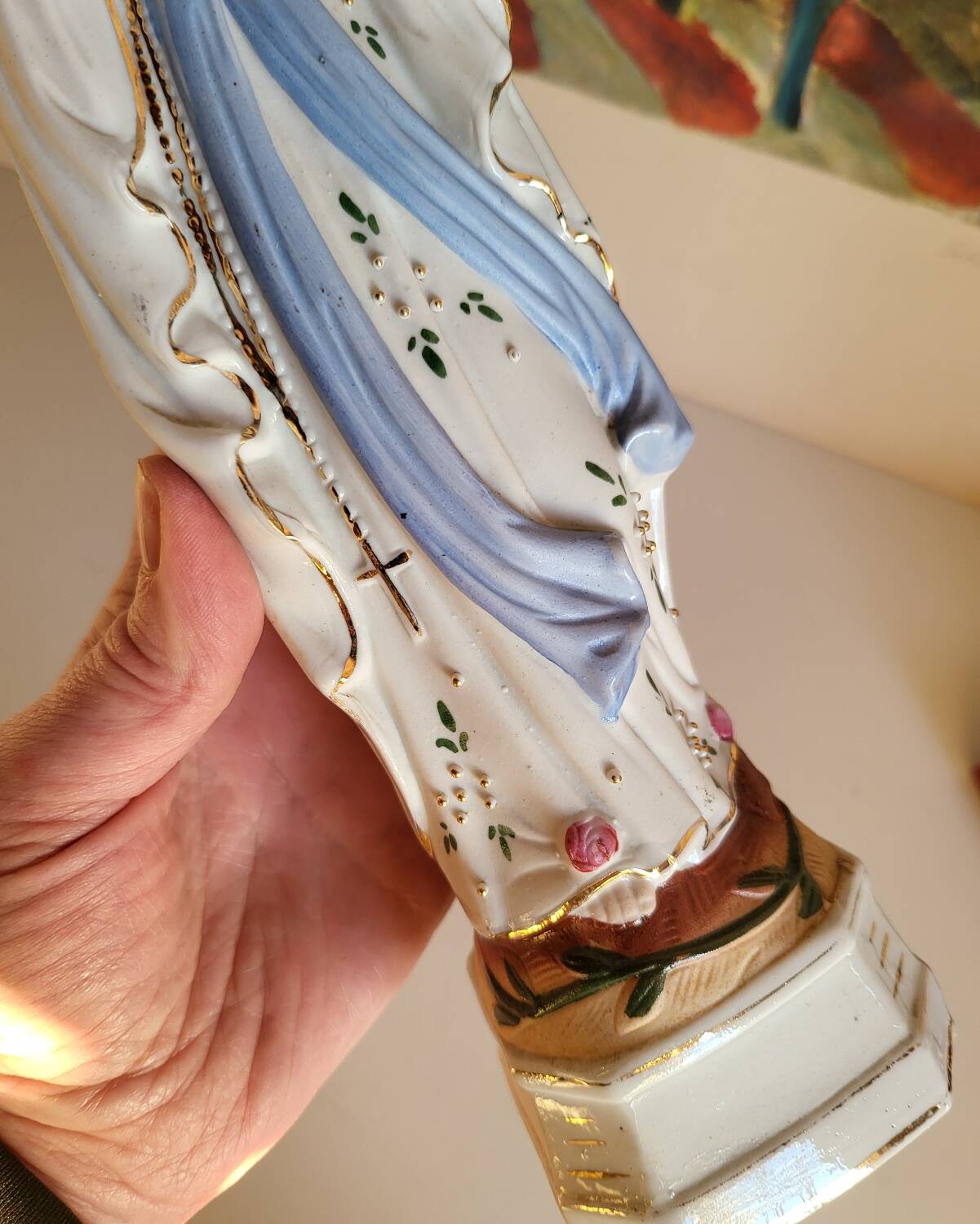 Religious Statuette of the Virgin Mary in Biscuit Porcelain