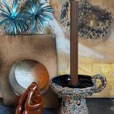 Pair of vintage Vanoise honey foam ceramic candlesticks