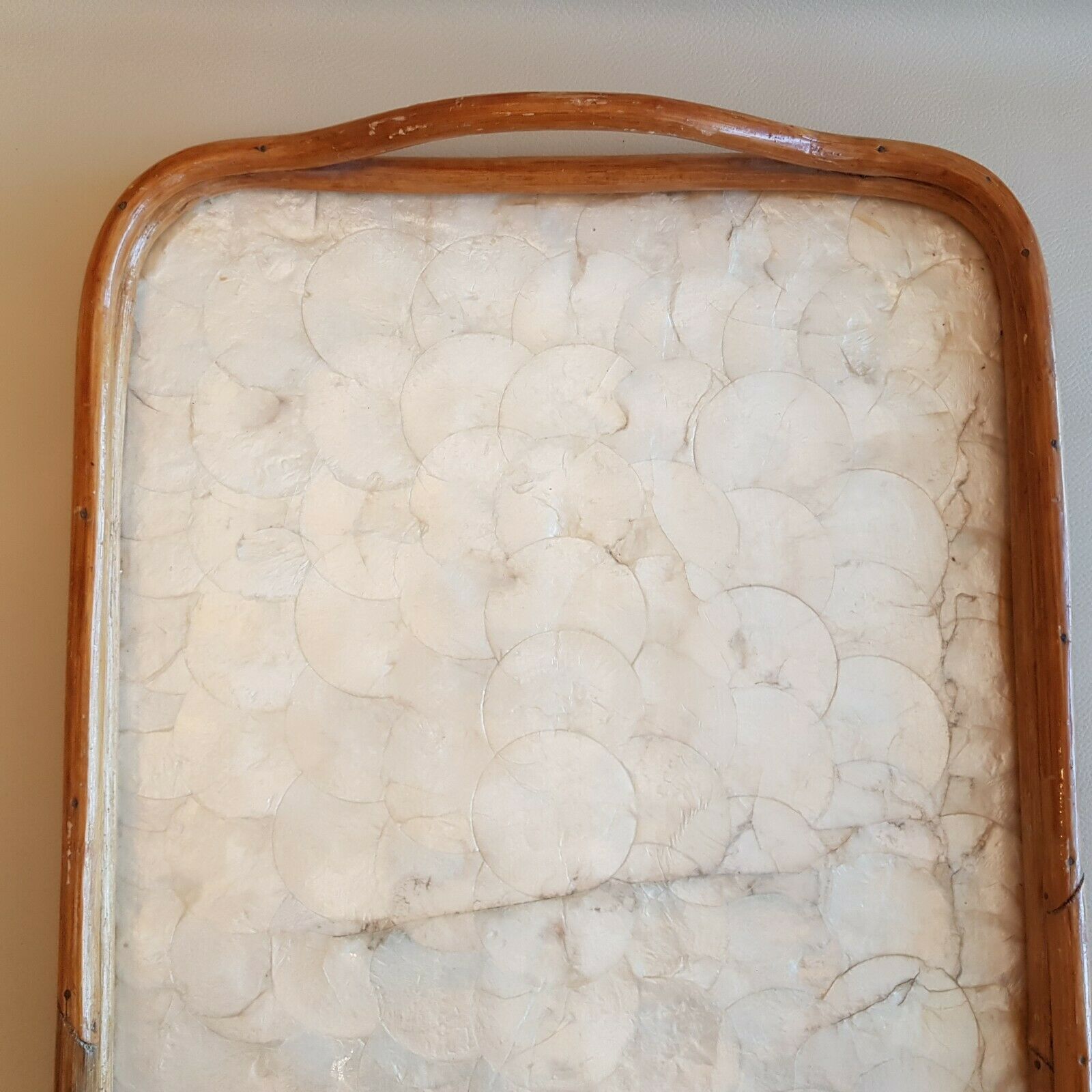 Vintage mother-of-pearl and bamboo tray 54 x 37 cm