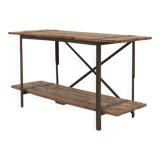 Industrial side table with metal frame and wooden top and removable platform, Belgium, 1920