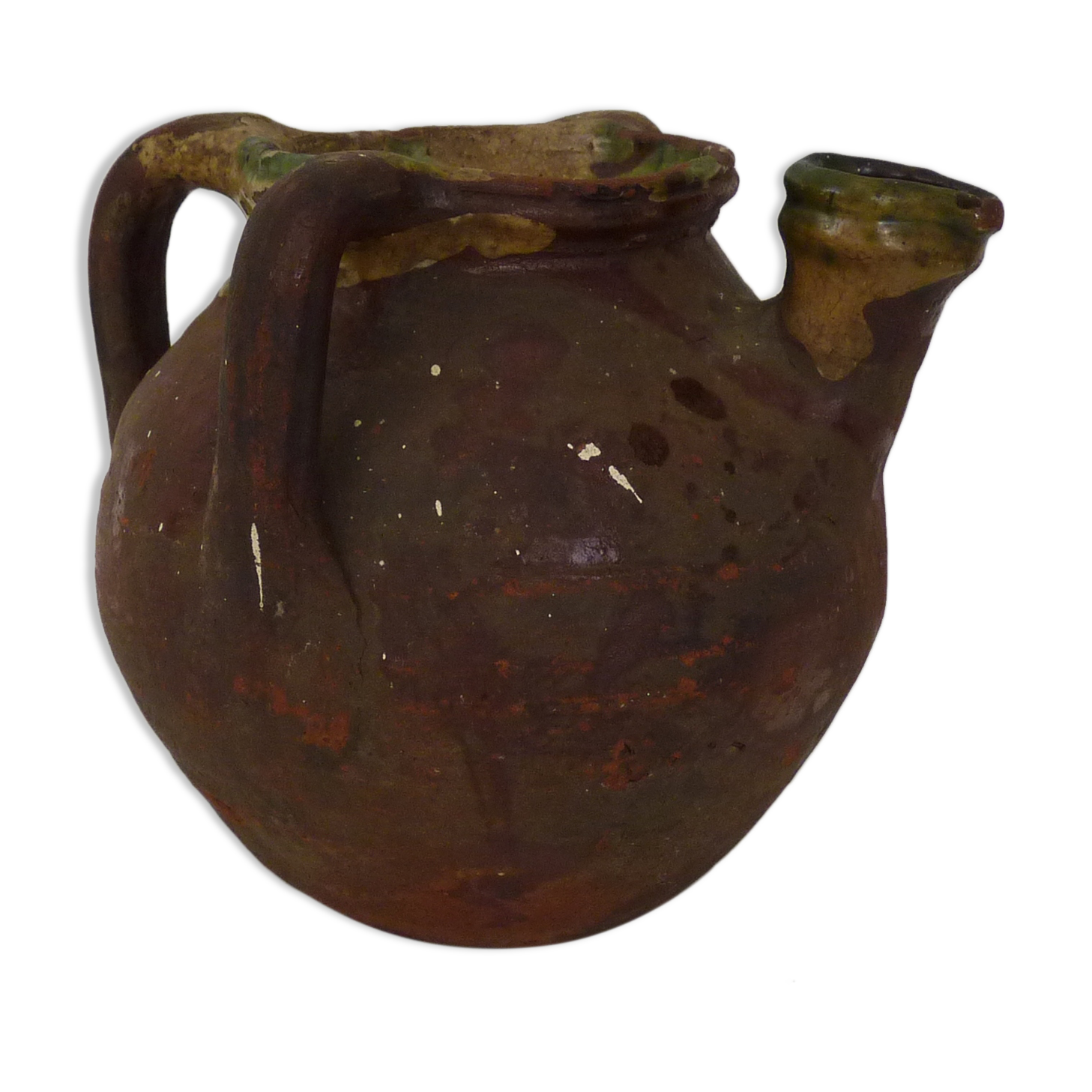 Old oil jug with 3 handles and spout. XIXth