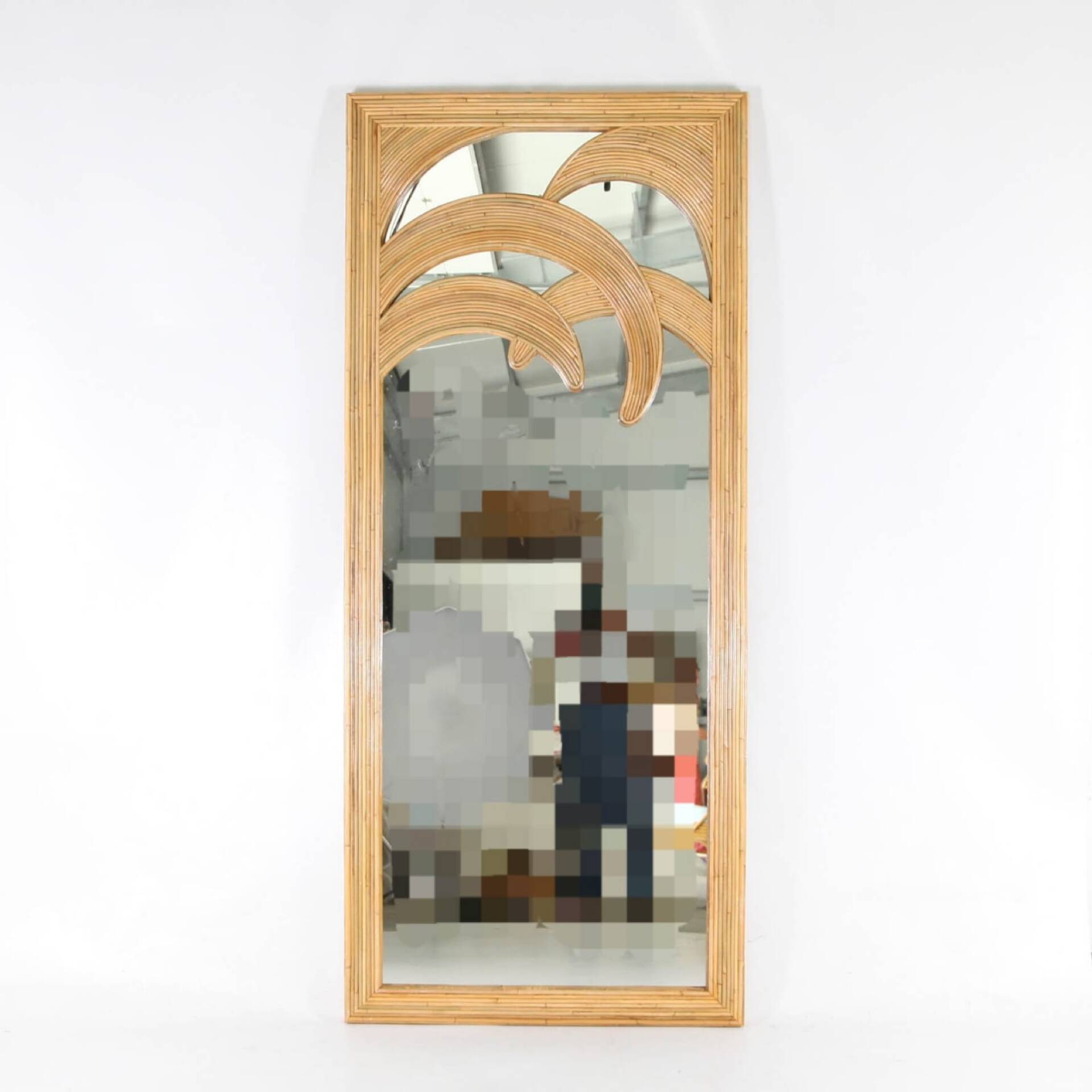 Grand miroir « palmes » en rotin