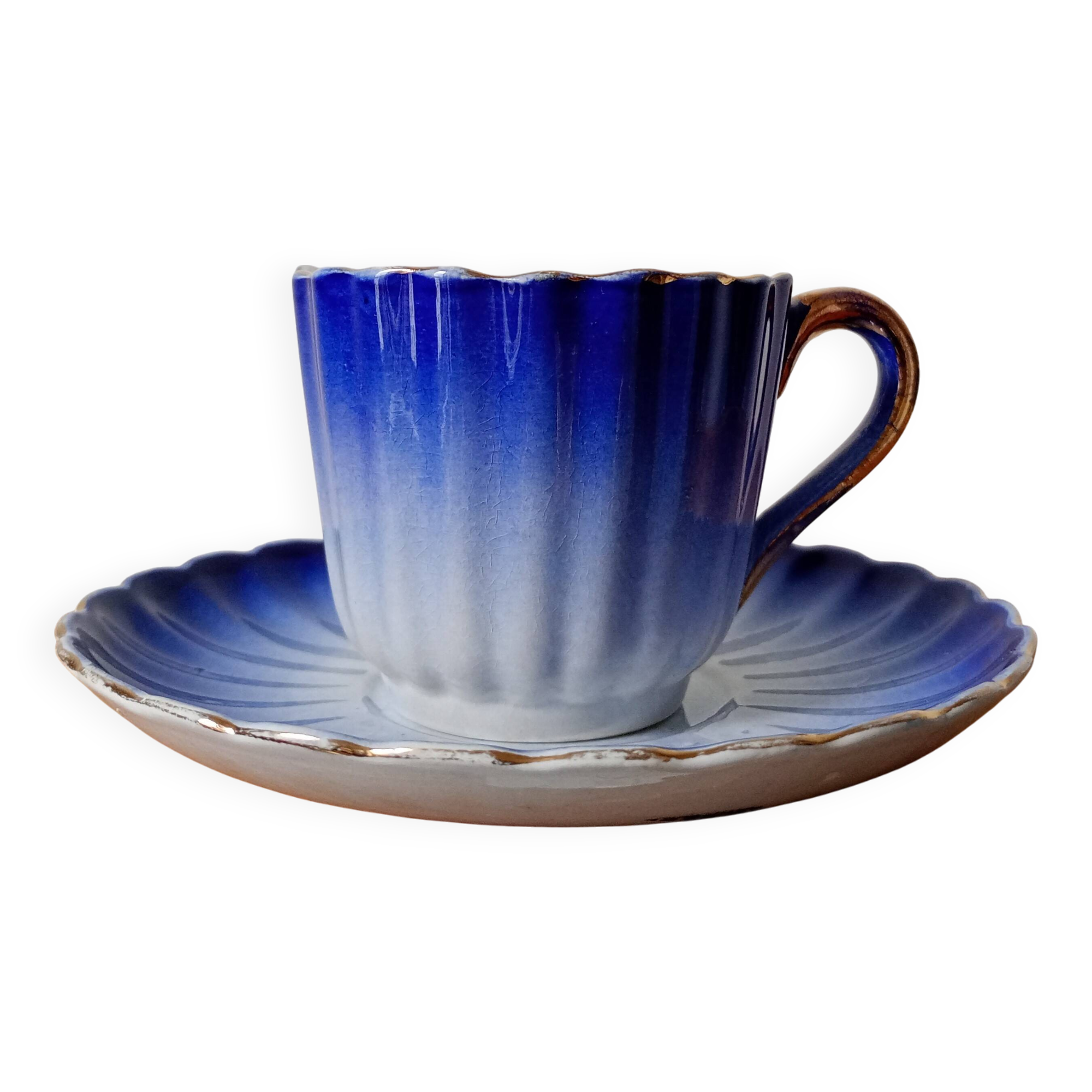 Blue cup Digoin Sarreguemines