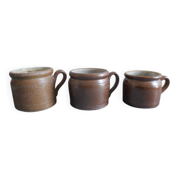 Lot of antique rustic stoneware pots, old french stoneware pots