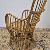 Fauteuil en Rotin Bambou vintage 1950s design -H85cm