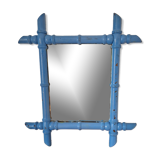 Vintage blue bamboo mirror 47 x 41 cm