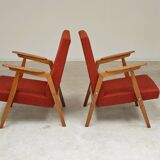 Pair of Uluv red Eastern Bloc armchairs, 1960s