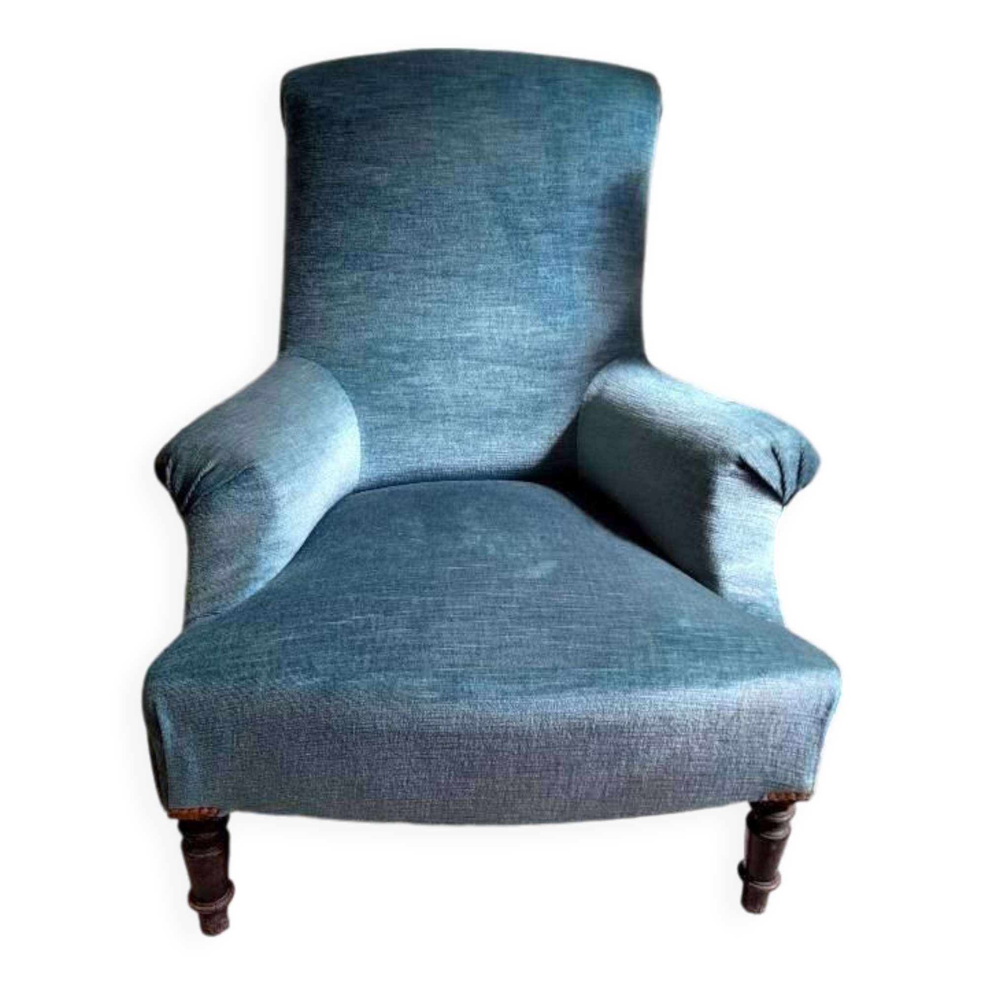 Fauteuil chauffeuse Napoléon 3 en velours bleu