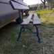 Old garden bench with cast iron feet