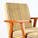 Vintage armchair yellow-gray stripes, velvet Pierre Frey, solid wood, 60s / 70s