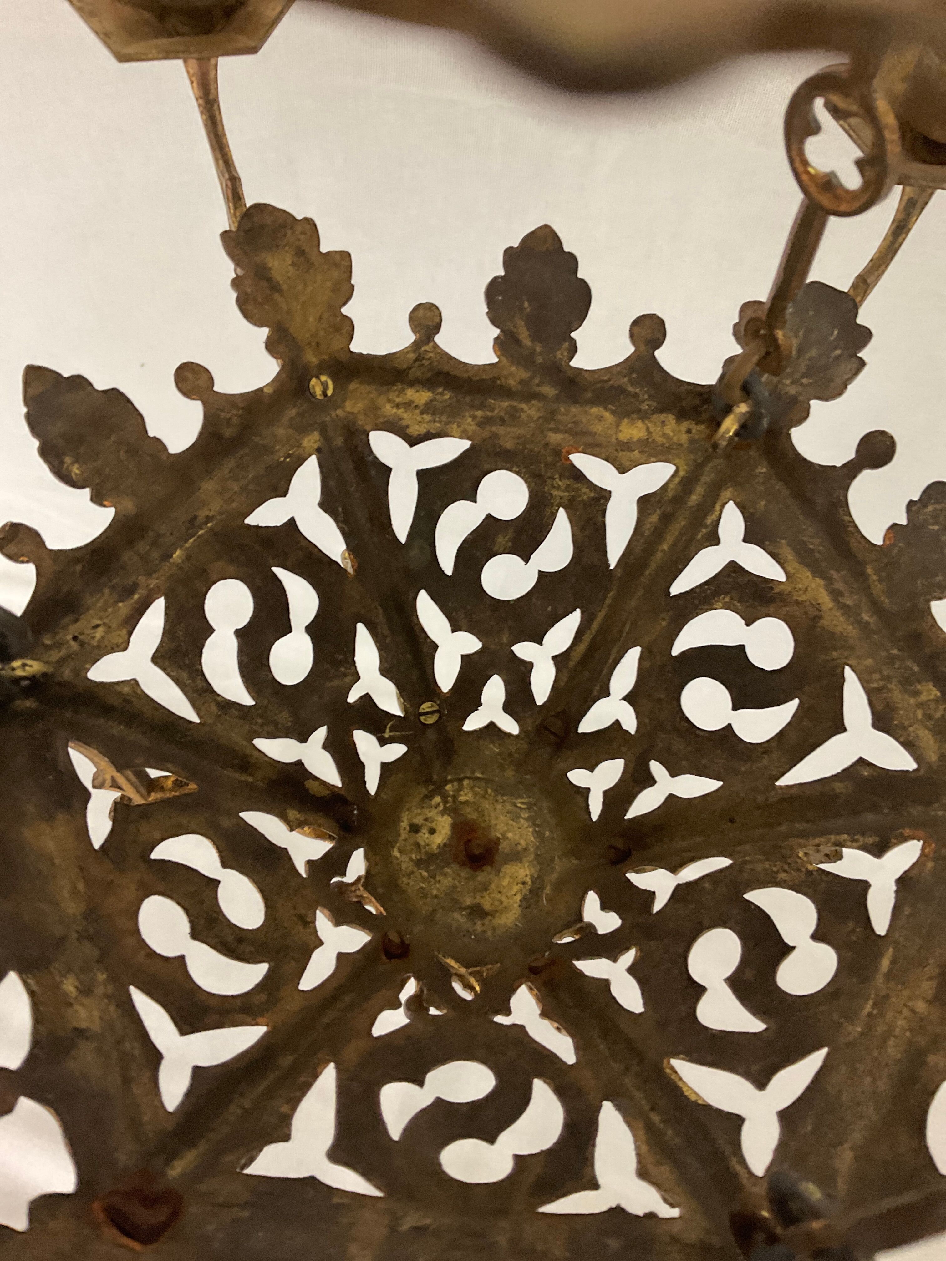 Neo Gothic church chandelier in gilded bronze with 6 burners 19 th