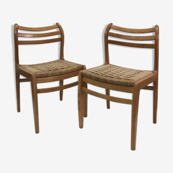 Pair of Scandinavian braided rope seated chairs