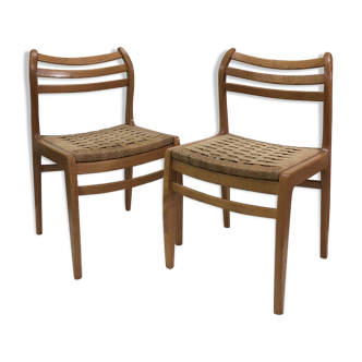 Pair of Scandinavian braided rope seated chairs