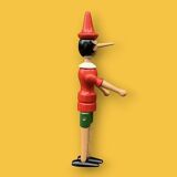 Antique articulated Pinocchio in polychrome wood – H41 cm
