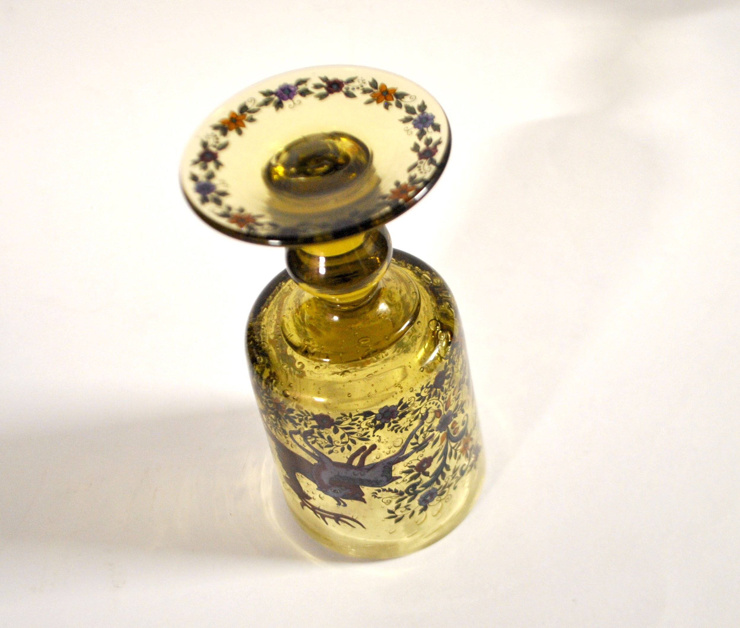 Roemer glass in bubble glass, enamelled, hunter Alfred TAUBE VOHENSTRAUSS Germany