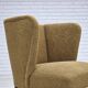 Chaise lounge danoise des années 1950, velours/laine vert, bois de chêne foncé.