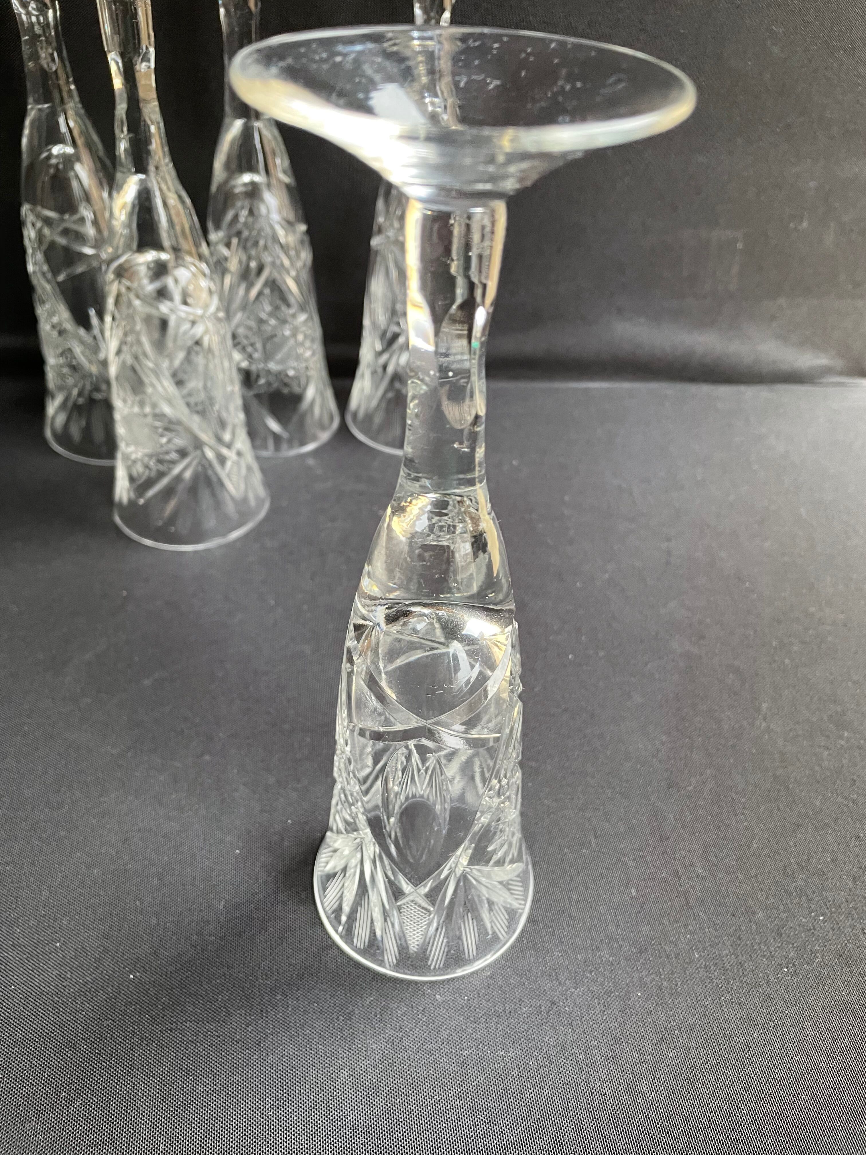 Champagne flutes, cut crystal, bohemian