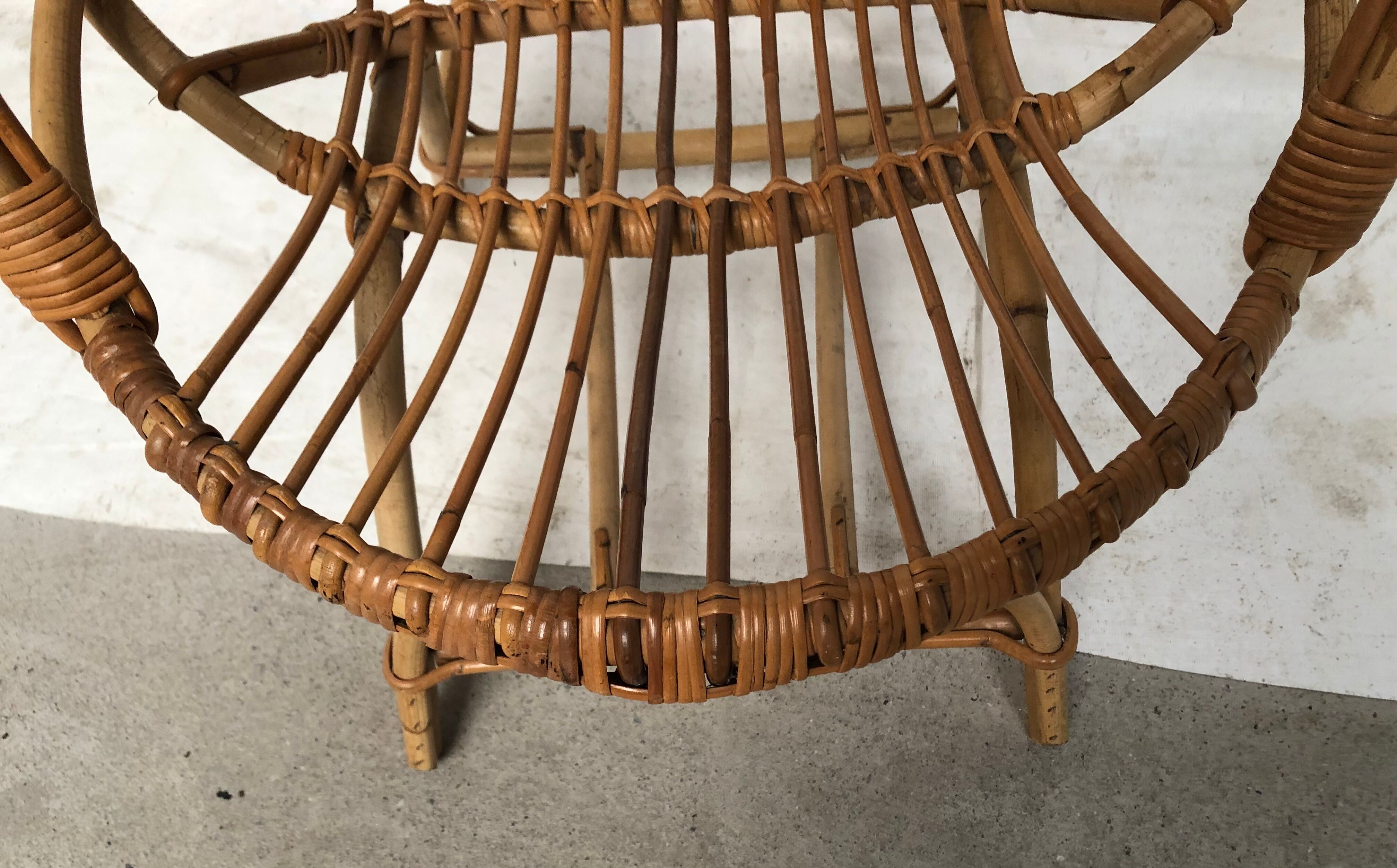 Wicker armchair rattan bamboo 60s large backrest