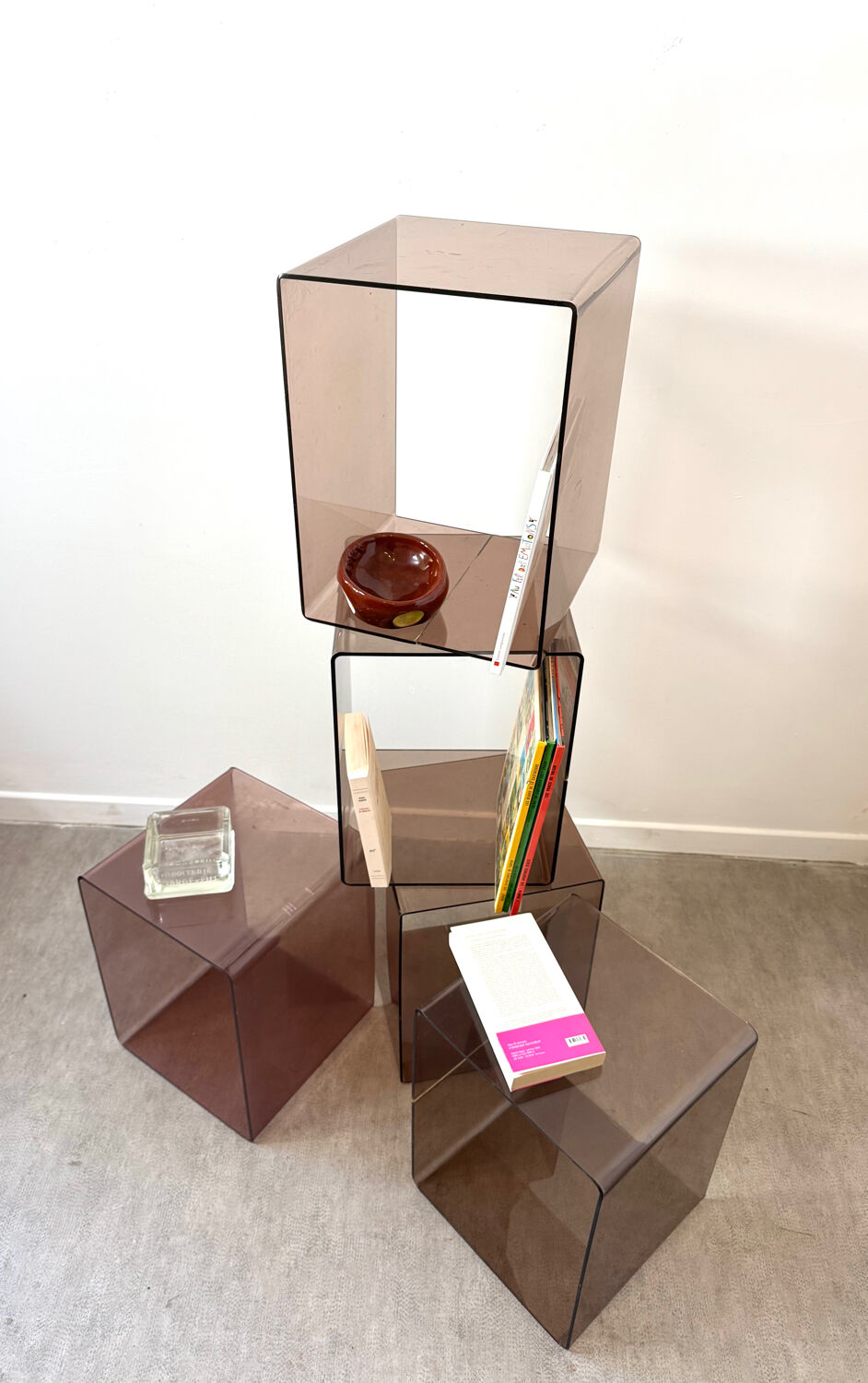 Set of 5 smoked Plexiglas lockers