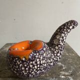 Pipe-shaped ashtray Vallauris fat lava