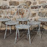 Series of 6 wrought iron garden chairs