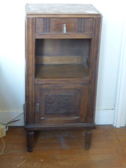 Wooden bedside and pink marble, carved flowers, art deco