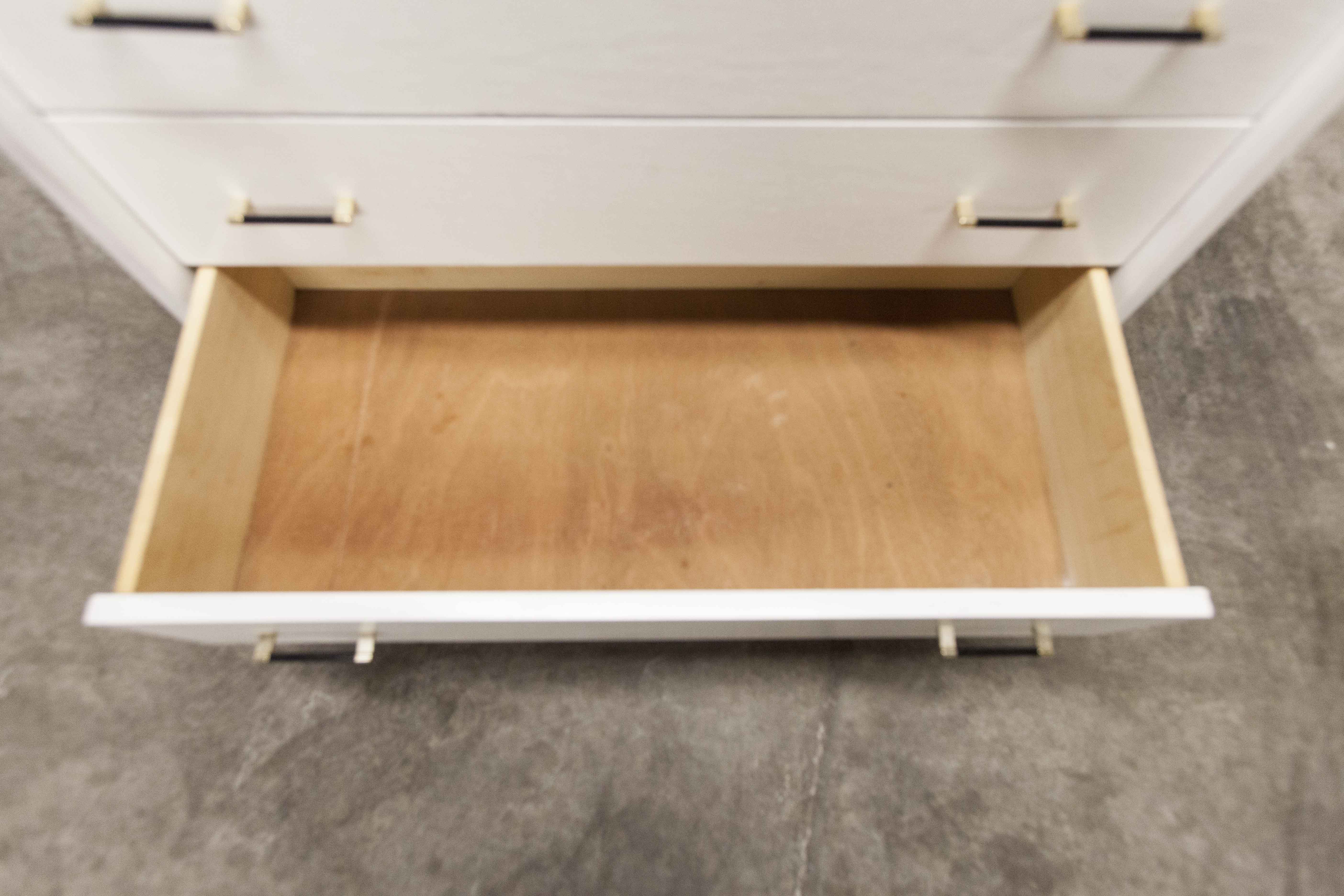 Scandinavian dresser 1960 3 drawers madeover brass bakelite