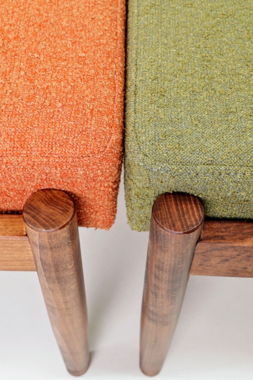 Scandinavian orange/green boucle stools set of 2