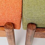 Scandinavian orange/green boucle stools set of 2