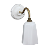 Brass, porcelain, opaline glass tulip swan neck wall lamp