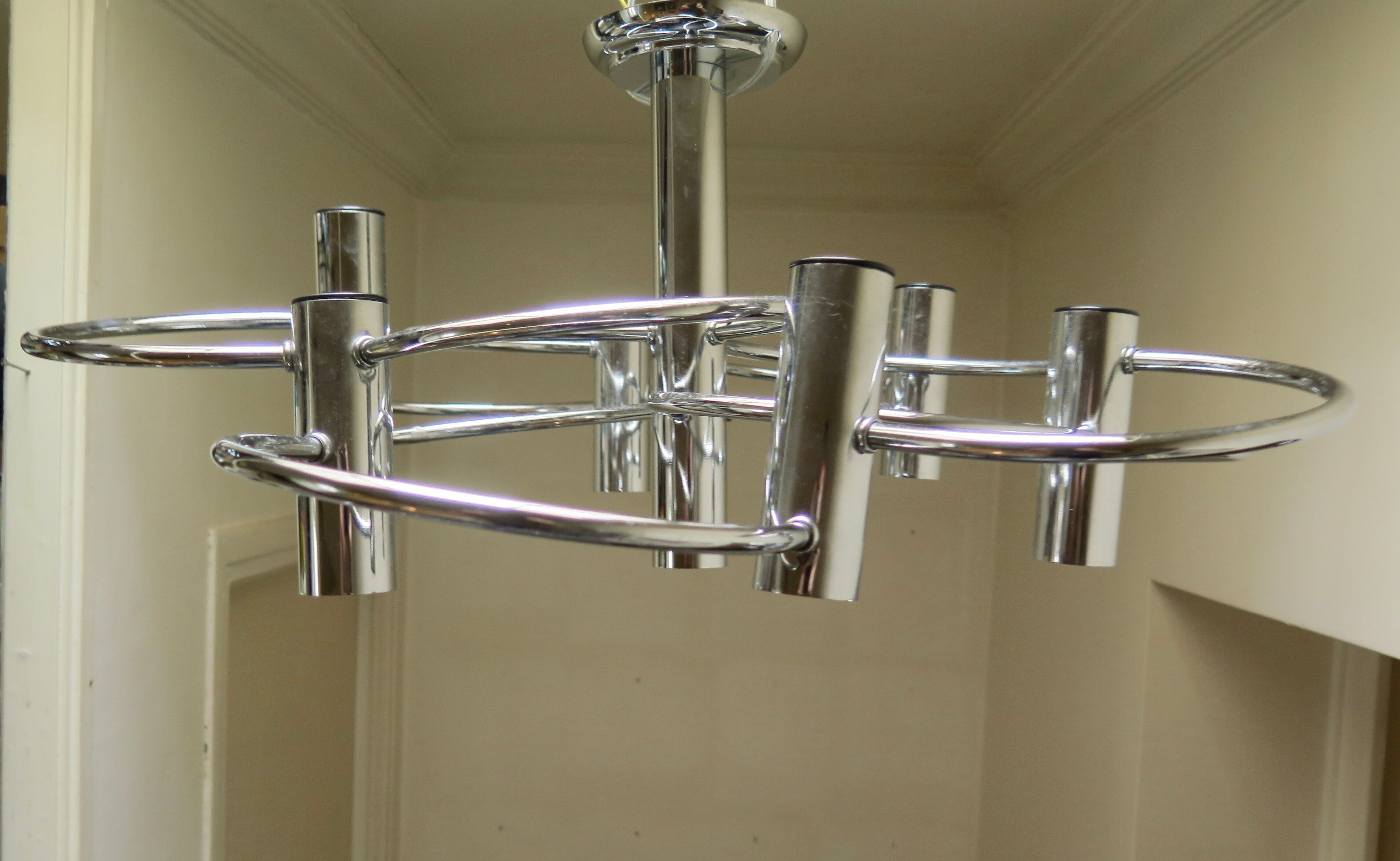 Sciolari chrome metal ceiling light with 8 light sources.