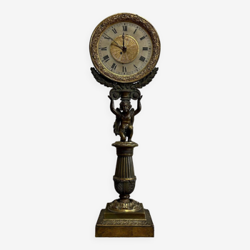 Nightlight clock in patinated bronze, 19th century / Charles X circa 1820