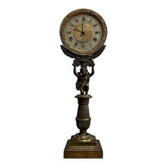 Pendule Veilleuse en bronze patiné époque XIXème / Charles X vers 1820