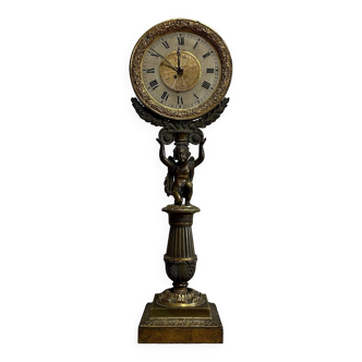 Nightlight clock in patinated bronze, 19th century / Charles X circa 1820