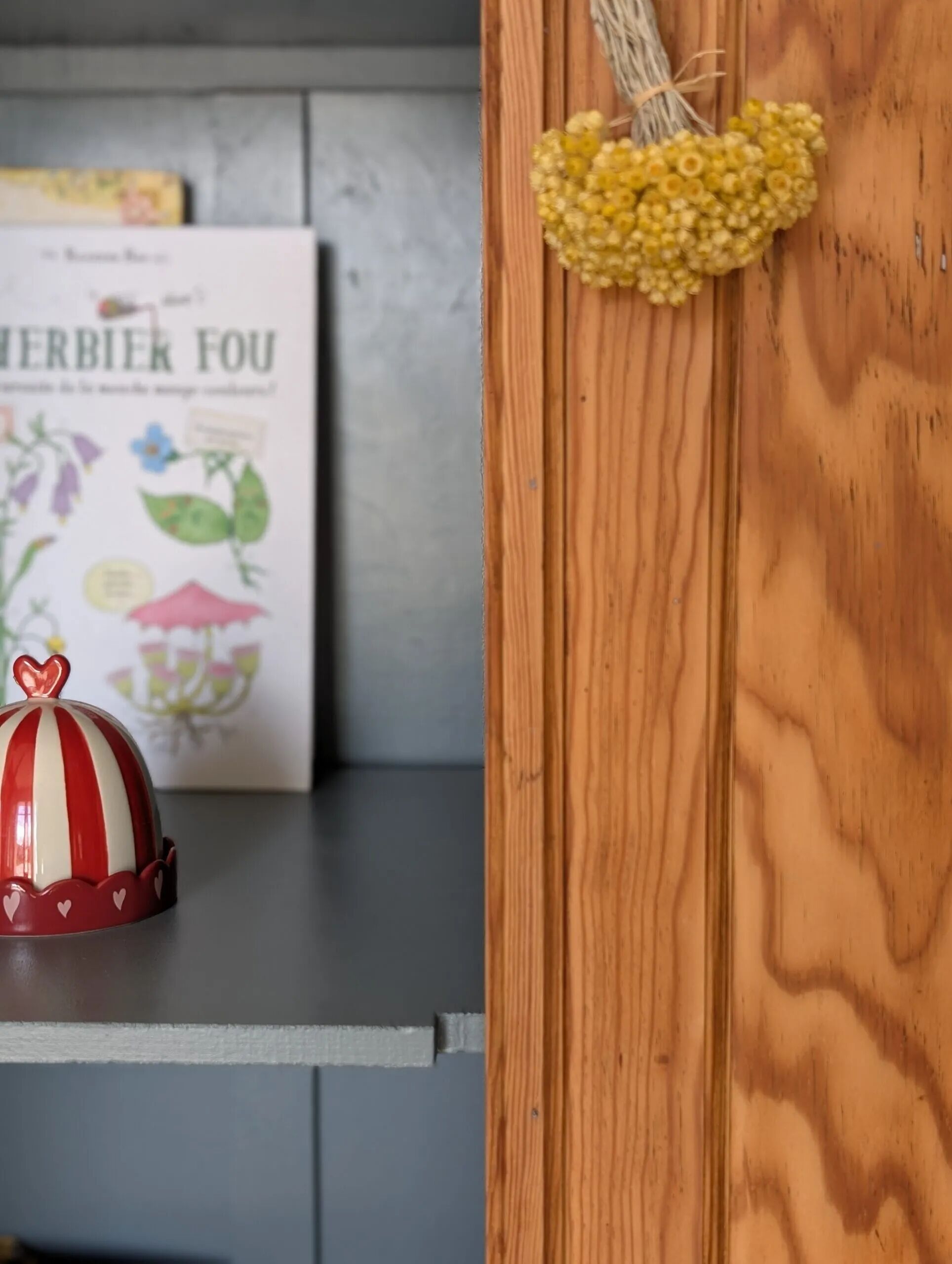 Old glass-fronted wooden library – blue interior