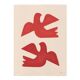 Painting of birds 30x40cm red on paper signed Eawy