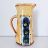 Cruche terre cuite émaux jaune et bleu