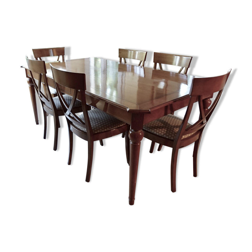 Table De Salle à Manger Artisanale En Merisier Massif + 8 Chaises Assorties – Occasion