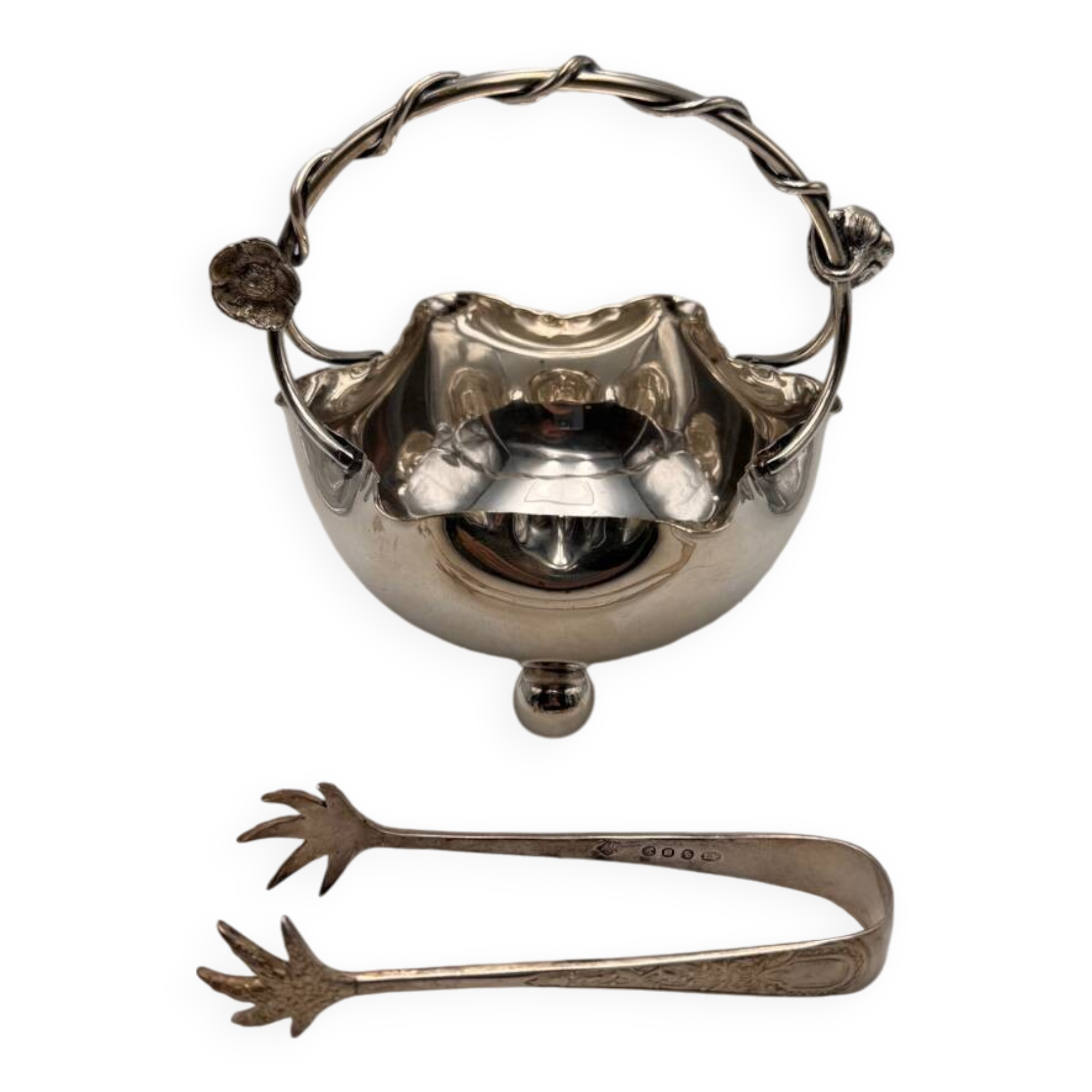 English sugar bowl and tongs